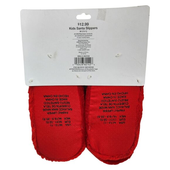 DanDee Kid's Santa Slippers Red Fuzzy Plush Size Medium (13-1) NEW - Picture 2 of 7